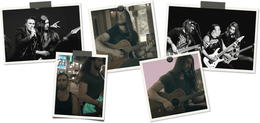 Registros de Brunno Henrique com músicos e em apresentações